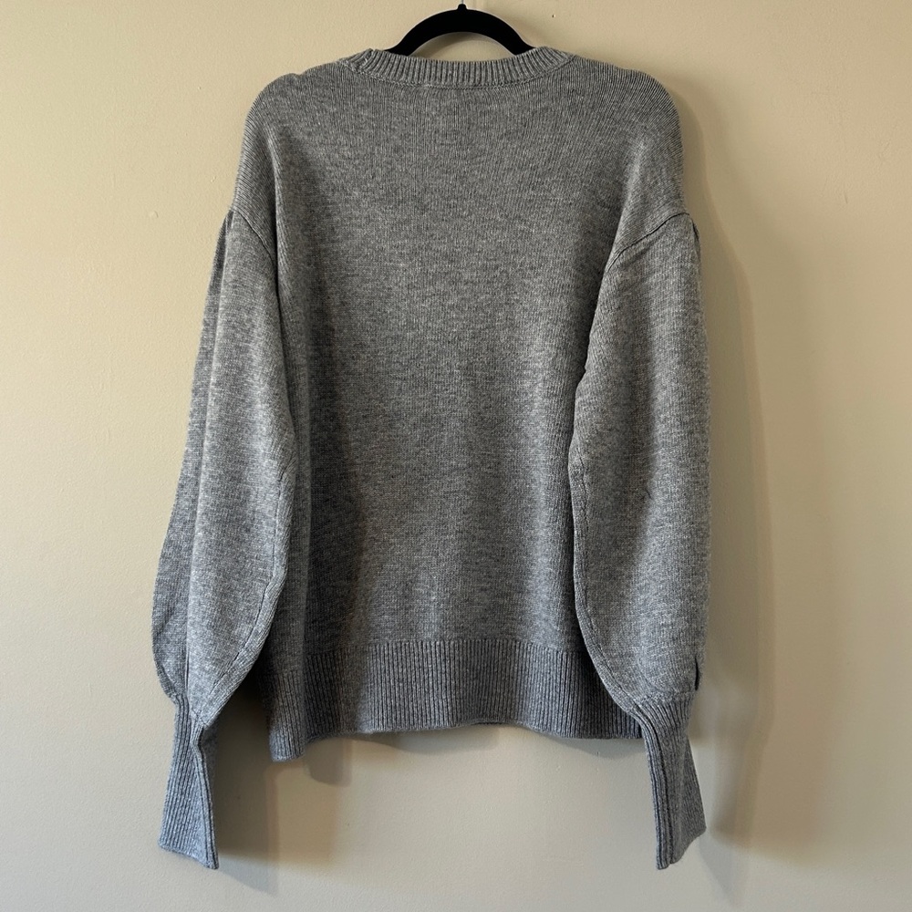 New Martha Stewart Wool Cashmere Large Sweater Bishop Ballon Sleeve Heather Gray - Picture 3 of 11